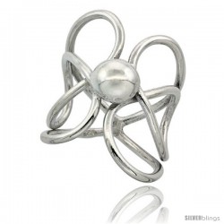 Sterling Silver Wire Wrap Swirly Flower Shape Ring With Half Ball Center Handmade, 1 1/8 in Long