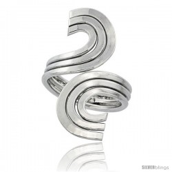 Sterling Silver Wire Wrap Ring Triple C Swirl Handmade, 1 5/16 in Long