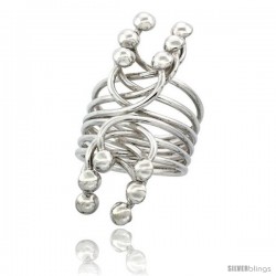 Sterling Silver Multiple Wire Wrap Horse shoe Shape with Half Ball Ends Ring Handmade, 1 9/16 in Long