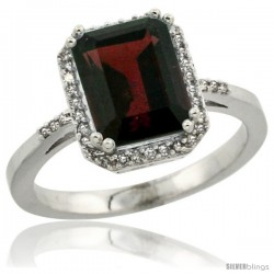 14k White Gold Diamond Garnet Ring 2.53 ct Emerald Shape 9x7 mm, 1/2 in wide