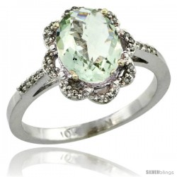 10k White Gold Diamond Halo Green Amethyst Ring 1.65 Carat Oval Shape 9X7 mm, 7/16 in (11mm) wide