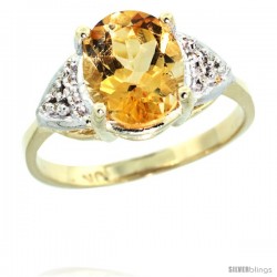 10k Yellow Gold Diamond Citrine Ring 2.40 ct Oval 10x8 Stone 3/8 in wide