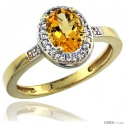 10k Yellow Gold Diamond Citrine Ring 1 ct 7x5 Stone 1/2 in wide