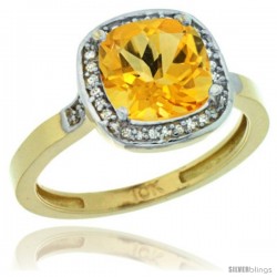 10k Yellow Gold Diamond Citrine Ring 2.08 ct Checkerboard Cushion 8mm Stone 1/2.08 in wide