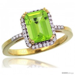 14k Yellow Gold Diamond Peridot Ring 1.6 ct Emerald Shape 8x6 mm, 1/2 in wide -Style Cy411129