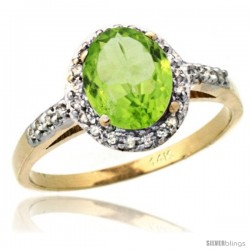 14k Yellow Gold Diamond Peridot Ring Oval Stone 8x6 mm 1.17 ct 3/8 in wide