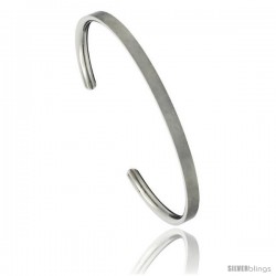 Titanium Flat Cuff Bangle Bracelet CZ Stone Ends Matte finish Comfort-fit, 8 in long 4 mm 3/16 in wide