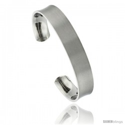 Titanium Concaved Cuff Bangle Bracelet Matte finish Comfort-fit, 8 in long 12 mm 1/2 in wide