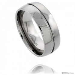 Titanium 9mm Wedding Band Ring Polished finish Grooved Center Comfort-fit
