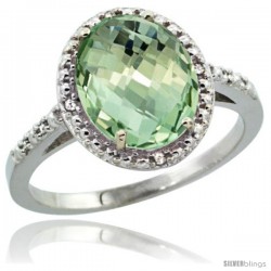 10k White Gold Diamond Green-Amethyst Ring 2.4 ct Oval Stone 10x8 mm, 1/2 in wide -Style Cw902111