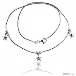 Sterling Silver Necklace / Bracelet with Three 1/4" Star Pendants