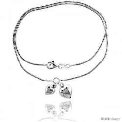 Sterling Silver Necklace / Bracelet with 2 Heart Pendants