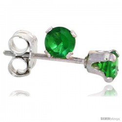 Sterling Silver Brilliant Cut Cubic Zirconia Stud Earrings 3 mm Emerald Green Color 1/4 cttw