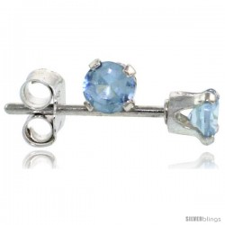 Sterling Silver Brilliant Cut Cubic Zirconia Stud Earrings 3 mm Topaz Blue Color 1/4 cttw