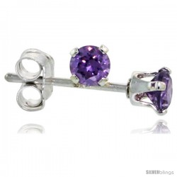 Sterling Silver Brilliant Cut Cubic Zirconia Stud Earrings 3 mm Amethyst Purple Color 1/4 cttw