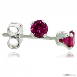 Sterling Silver Brilliant Cut Cubic Zirconia Stud Earrings 3 mm Ruby Red Color 1/4 cttw