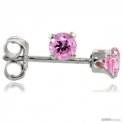 Sterling Silver Brilliant Cut Cubic Zirconia Stud Earrings 3 mm Pink Zircon Color 1/4 cttw