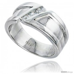 Gent's Perfect Quality Sterling Silver Brilliant Cut Cubic Zirconia Ring -Style Rcz534