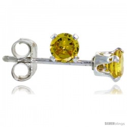 Sterling Silver Brilliant Cut Cubic Zirconia Stud Earrings 3 mm Citrine Yellow Color 1/4 cttw