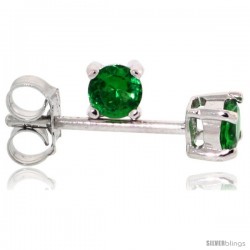 Sterling Silver Brilliant Cut Cubic Zirconia Stud Earrings Emerald Green 1/10 cttw Basket Set Rhodium Finish