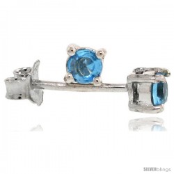 Sterling Silver Brilliant Cut Cubic Zirconia Stud Earrings Topaz Blue 1/10 cttw Basket Set Rhodium Finish