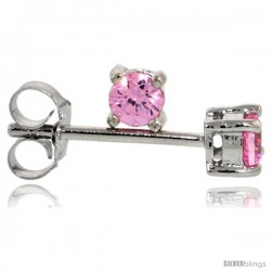 Sterling Silver Brilliant Cut Cubic Zirconia Stud Earrings Pink Zircon 1/10 cttw Basket Set Rhodium Finish