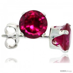Sterling Silver Brilliant Cut Cubic Zirconia Stud Earrings 5 mm Ruby Red Color 1 cttw
