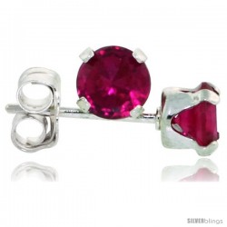 Sterling Silver Brilliant Cut Cubic Zirconia Stud Earrings 4 mm Ruby Red Color 1/2 cttw