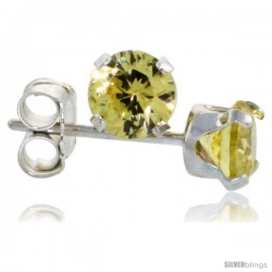 Sterling Silver Brilliant Cut Cubic Zirconia Stud Earrings 4 mm Citrine Yellow Color 1/2 cttw