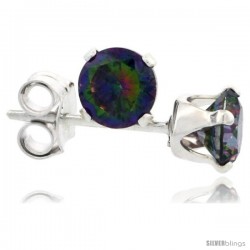 Sterling Silver Brilliant Cut Cubic Zirconia Stud Earrings Mystic Topaz 1/4 cttw