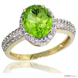 14k Yellow Gold Diamond Peridot Ring Oval Stone 9x7 mm 1.76 ct 1/2 in wide