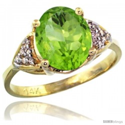 14k Yellow Gold Diamond Peridot Ring 2.40 ct Oval 10x8 Stone 3/8 in wide