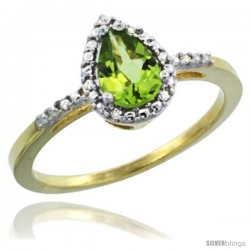 14k Yellow Gold Diamond Peridot Ring 0.59 ct Tear Drop 7x5 Stone 3/8 in wide