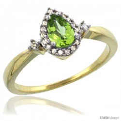 14k Yellow Gold Diamond Peridot Ring 0.33 ct Tear Drop 6x4 Stone 3/8 in wide