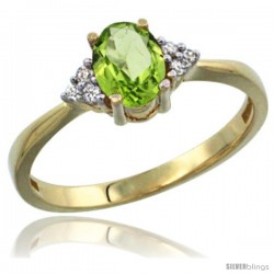 14k Yellow Gold Ladies Natural Peridot Ring oval 7x5 Stone Diamond Accent