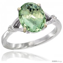 10k White Gold Diamond Green-Amethyst Ring 2.4 ct Oval Stone 10x8 mm, 3/8 in wide