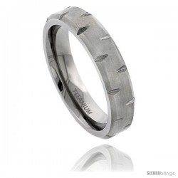 Titanium 6mm Flat Wedding Band Ring Notched Beveled Edges and Matte Finish Comfort-fit