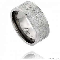 Titanium 10mm Flat Wedding Band Ring Polished Celtic Knot work on Matte Background Comfort-fit