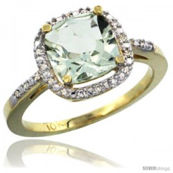 10k Yellow Gold Ladies Natural Green Amethyst Ring Cushion-cut 3.8 ct. 8x8 Stone