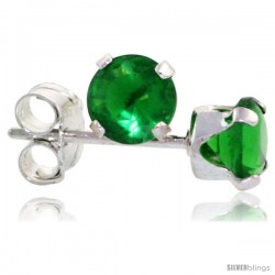 Sterling Silver Brilliant Cut Cubic Zirconia Stud Earrings 4 mm Emerald Green Color 1/2 cttw