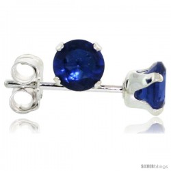 Sterling Silver Brilliant Cut Cubic Zirconia Stud Earrings 4 mm Sapphire Blue Color 1/2 cttw