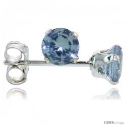 Sterling Silver Brilliant Cut Cubic Zirconia Stud Earrings 4 mm Topaz Blue Color 1/2 cttw