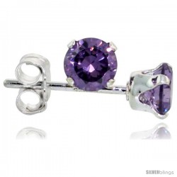 Sterling Silver Brilliant Cut Cubic Zirconia Stud Earrings 4 mm Amethyst Purple Color 1/2 cttw