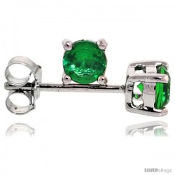 Sterling Silver Brilliant Cut Cubic Zirconia Stud Earrings Emerald Green 1/4 cttw Basket Set Rhodium Finish