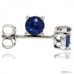 Sterling Silver Brilliant Cut Cubic Zirconia Stud Earrings Sapphire Blue 1/4 cttw Basket Set Rhodium Finish