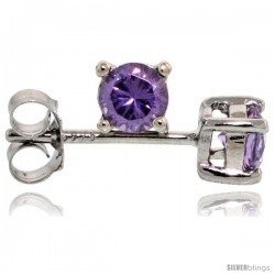 Sterling Silver Brilliant Cut Cubic Zirconia Stud Earrings Amethyst Purple 1/4 cttw Basket Set Rhodium Finish