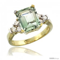 10k Yellow Gold Ladies Natural Green Amethyst Ring Emerald-shape 9x7 Stone