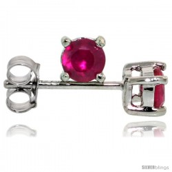 Sterling Silver Brilliant Cut Cubic Zirconia Stud Earrings Ruby Red 1/4 cttw Basket Set Rhodium Finish