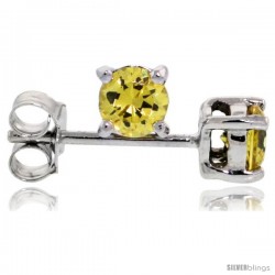 Sterling Silver Brilliant Cut Cubic Zirconia Stud Earrings Citrine Yellow 1/4 cttw Basket Set Rhodium Finish