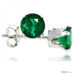 Sterling Silver Brilliant Cut Cubic Zirconia Stud Earrings 5 mm Emerald Green Color 1 cttw